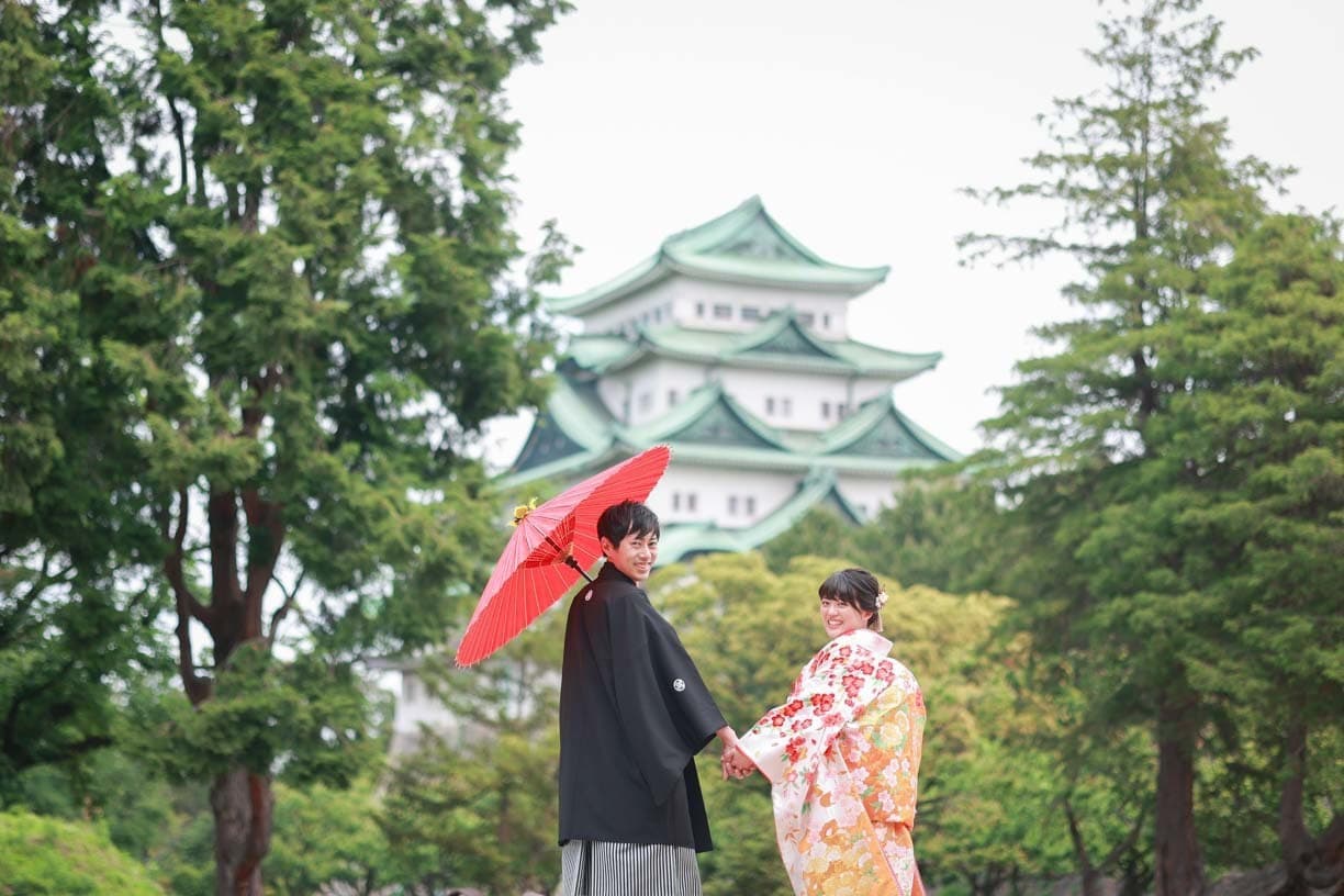 alt="名古屋で和装前撮りするカップル"